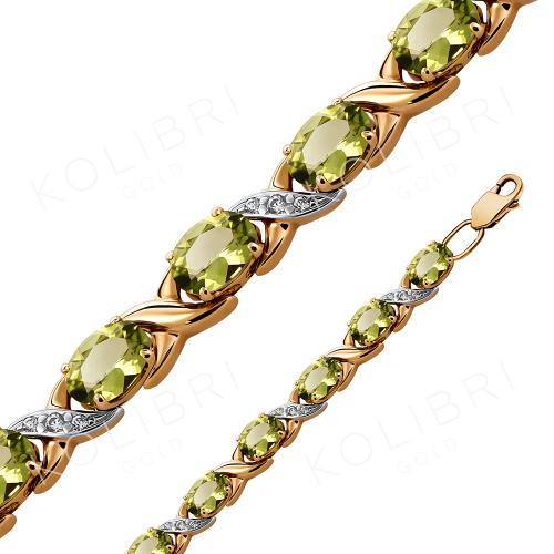 Золотой браслет с хризолитом и фианитом ВЫСТАВКА 14024 Х